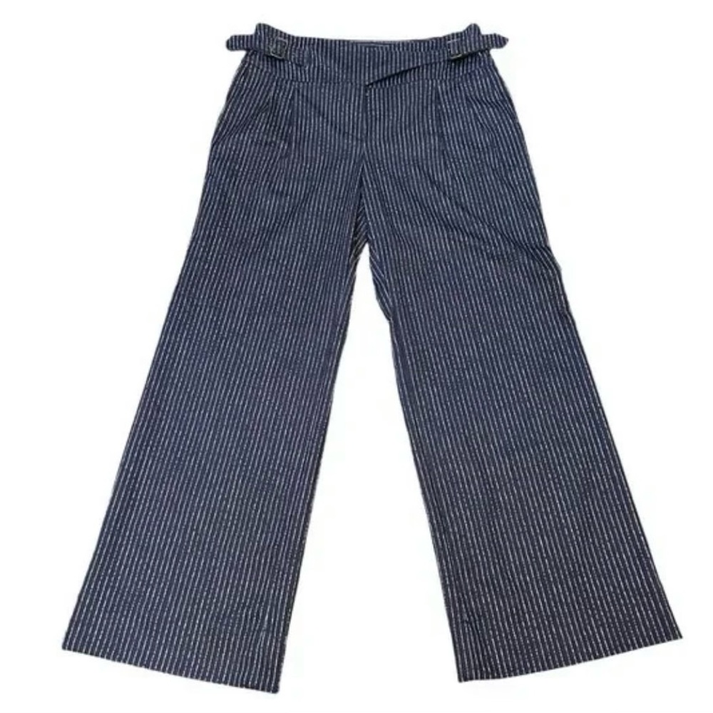 Ryegrass Navy chalk stripe High rise Wide Leg Trousers pants, 22W